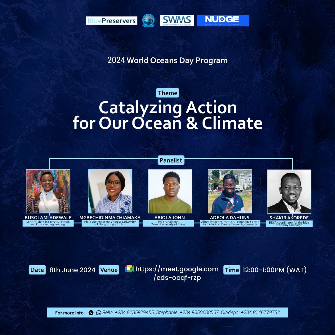 SWMS_FUTA's tweet photo. Join us in celebrating World Oceans Day on the 8th of June! 🌊

Register now to be a part of this event, dedicated to raising awareness about the importance of our oceans and the impact of human actions on marine ecosystems.
Registration Link: https://t.co/jBxj36sMrO https://t.co/nrZyr5SIZh