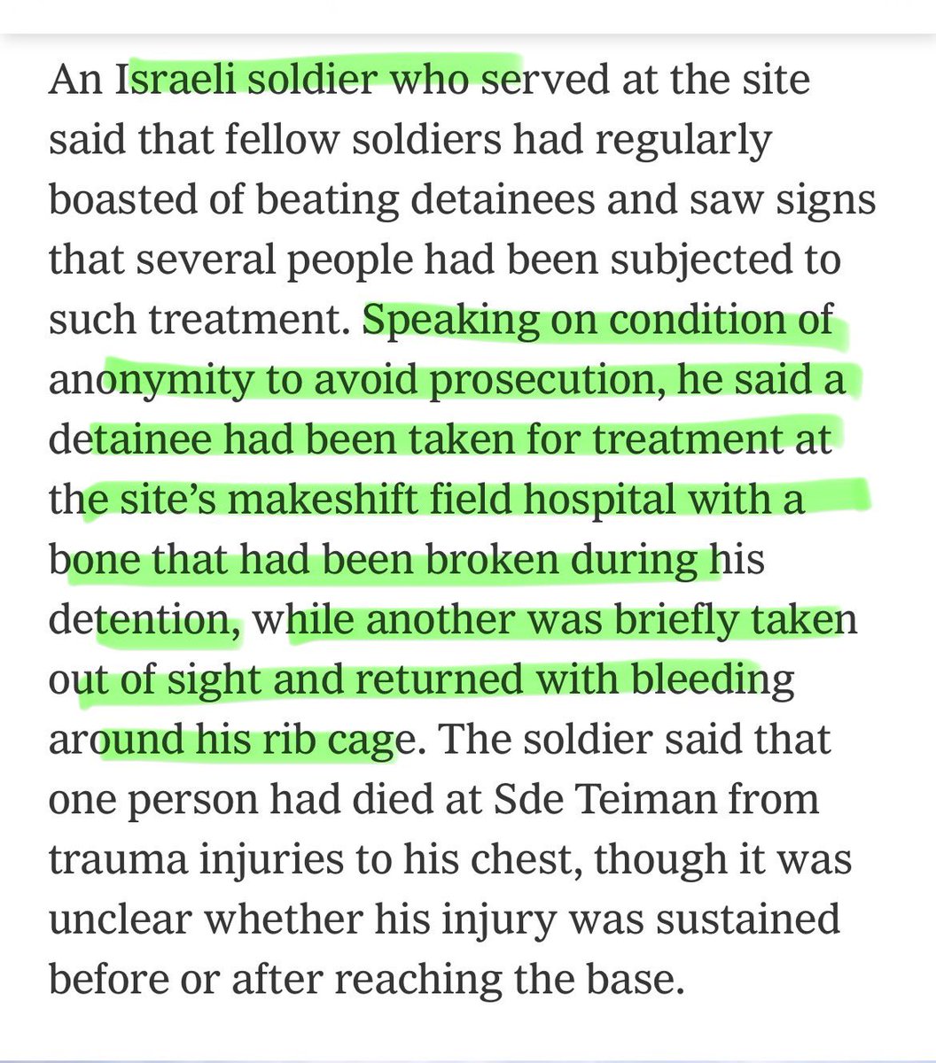 aliesbati's tweet photo. Idag skriver NYT om det israeliska koncentrations- och tortyrlägret Sde Teiman. Bland annat om vittnesmål om fångar som torteras genom anal penetration med glödande metall. https://t.co/9Su5rSM3mJ https://t.co/mLBEbzNtVa