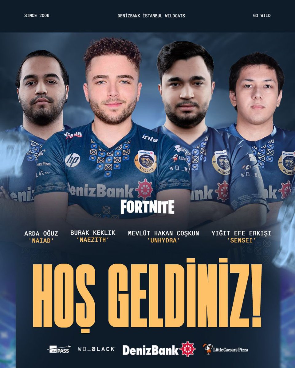Kazanmak için geliyorlar!

Takımımızı Fortnite arenasında temsil edecek oyuncularımıza hoş geldin diyoruz!

🇹🇷 Arda  "NAIAD" Oğuz
🇹🇷 Burak "NAEZITH" Keklik
🇹🇷 Mevlüt Hakan "UNHYDRA" Coşkun
🇹🇷 Yiğit Efe "SENSEI" Erkışı

#GOWILD | #FORTNITE