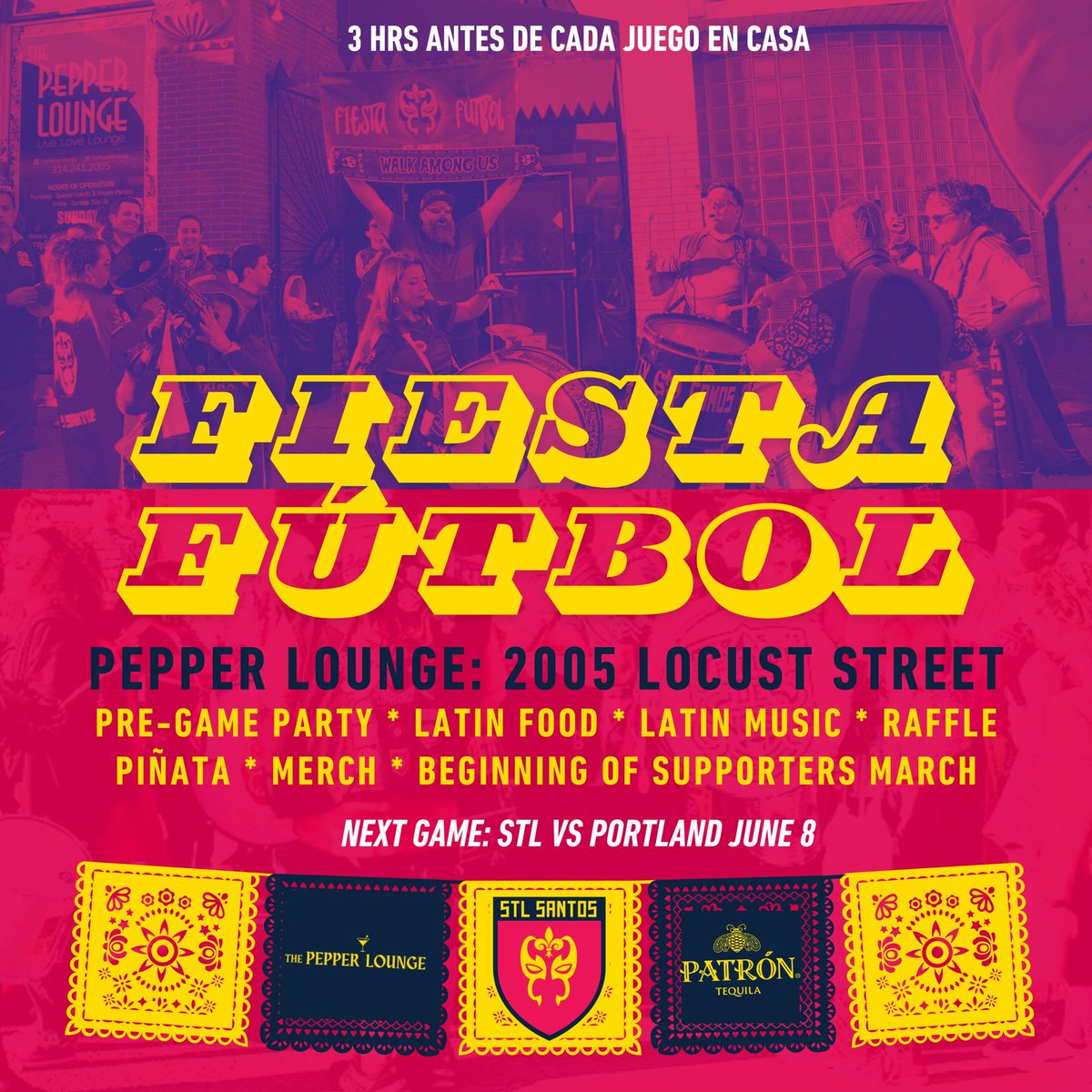STLCitySantos's tweet image. This #PRIDE Saturday 🌈 Fiesta Fútbol comes loaded with surprises: exclusive @PROMOMissouri items for our raffle, free flags to celebrate Pride and the best Birria in STL: Tacos La Jefa! Party starts at 4pm at The Pepper Lounge (2005 Locust Street) until 6pm.

#AmorEternoSTL