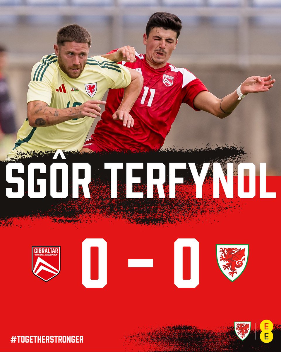Cymru's tweet photo. FT | 🇬🇮 0-0 🏴󠁧󠁢󠁷󠁬󠁳󠁿

The full-time whistle is blown and the match ends in a draw. 

https://t.co/ttYEpqiOfE

#TogetherStronger https://t.co/loXtkyFq2z