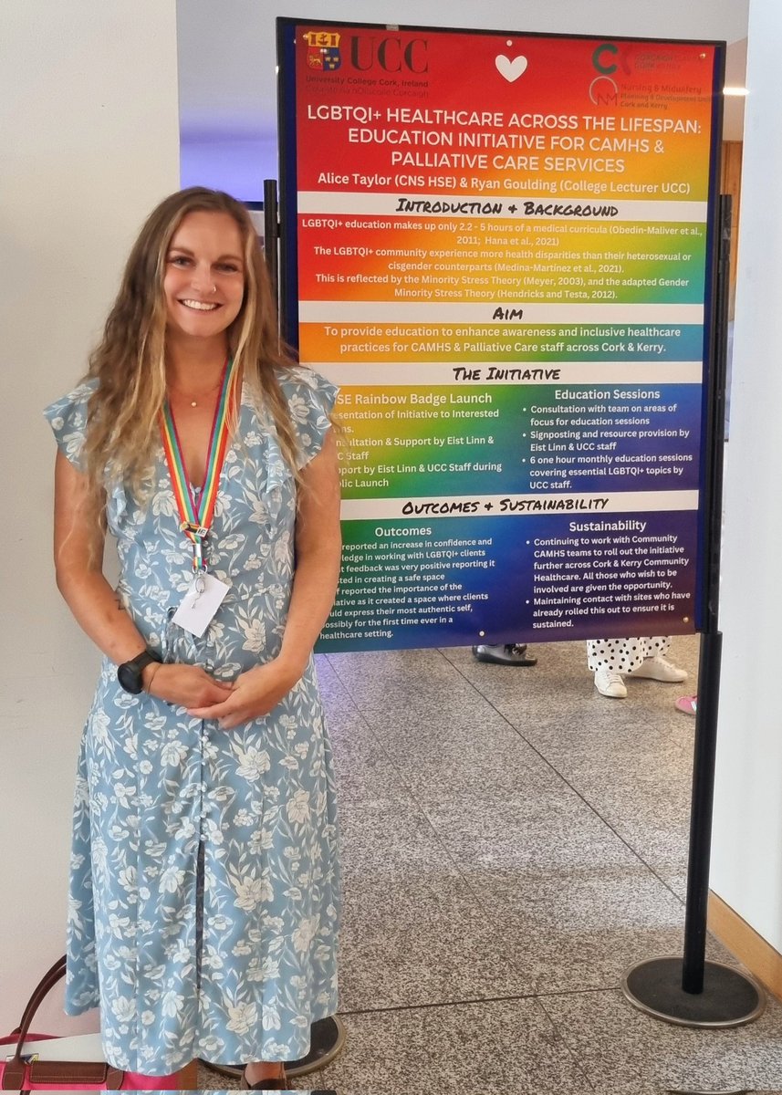 Alice_R_Taylor's tweet photo. An inspiring day &amp; great to present the work of @RyanGoulding13 and I, in promoting the #HSERainbowbadge  for #CAMHS and Paliative Care Services in Cork and Kerry. Already looking forward to next weeks South Kerry CAMHS Rainbow Badge launch with @DonalSpillane 
#CaringWithPride https://t.co/sbKsUp2WAv