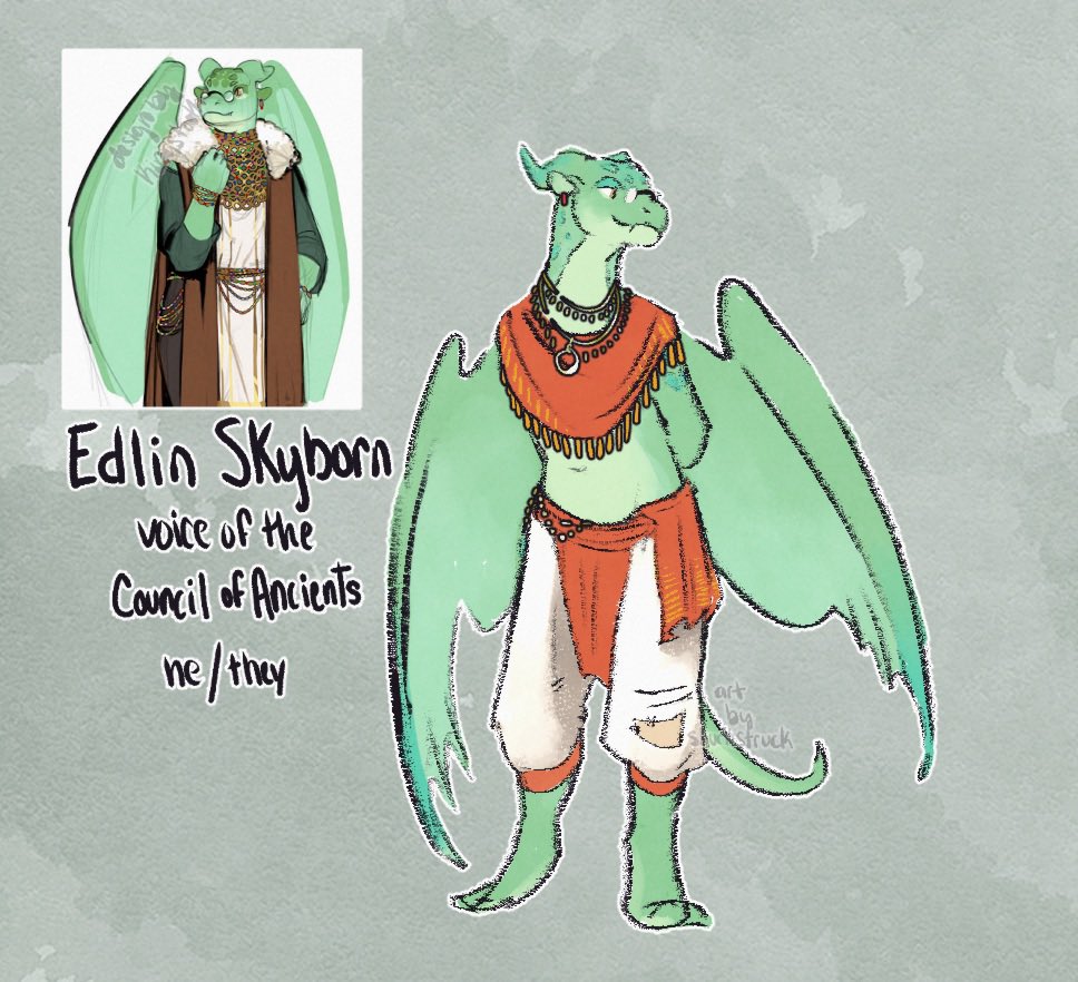 Little drawing of <a href="/kingsteeth/">king 🔞 🍉🇵🇸🍉</a>’s Edlen (I spelled his name wrong and cannot be bothered to fix it)

affectionately calling them a ‘bloodthirsty little tryhard’. Representative of the dragon kingdom in our dnd game 🐉✨ They want to kill one of our party members soooo so so badly