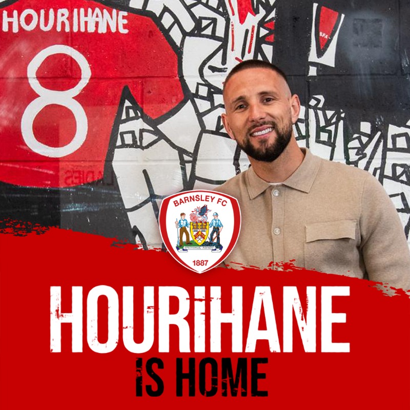 BarnsleyFC's tweet photo. 😍 We are proud to confirm that @ConorHourihane has rejoined the Reds on a multi-year contract!

Read all about it... ⤵️

#HourihaneIsHome ���️