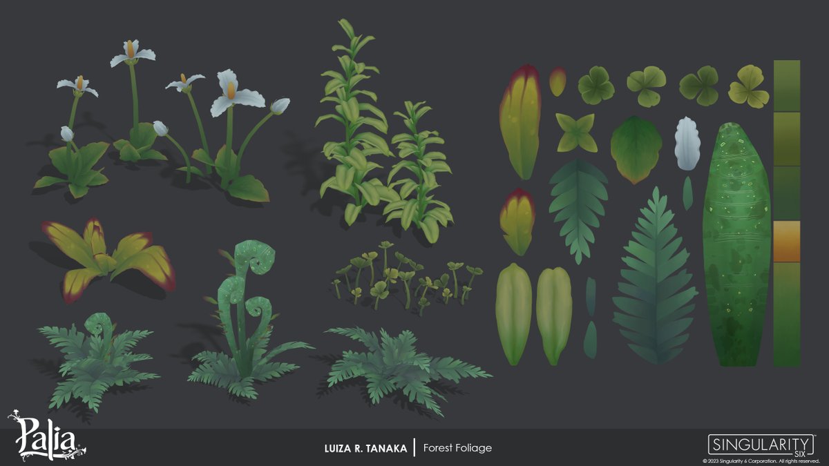 Do you like foliage textures? 👉👈 I painted a whole bunch of them for Palia!! Love the workflow combo of handpainted textures from Photoshop then model them in SpeedTree 🌳🌻 It's fast, iterative, and honestly, just kinda fun.