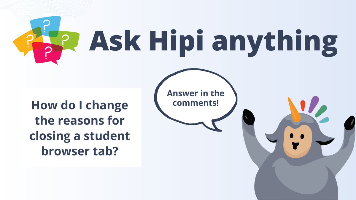 hapara_team's tweet image. Hipi is back to answer your questions! Selecting a reason for closing a student's browser tab in Highlights helps them make a better decision in the future.

Check out this week's question. Answer in the comments!

#digitalcitizenship #screenmonitoring #edtechteam