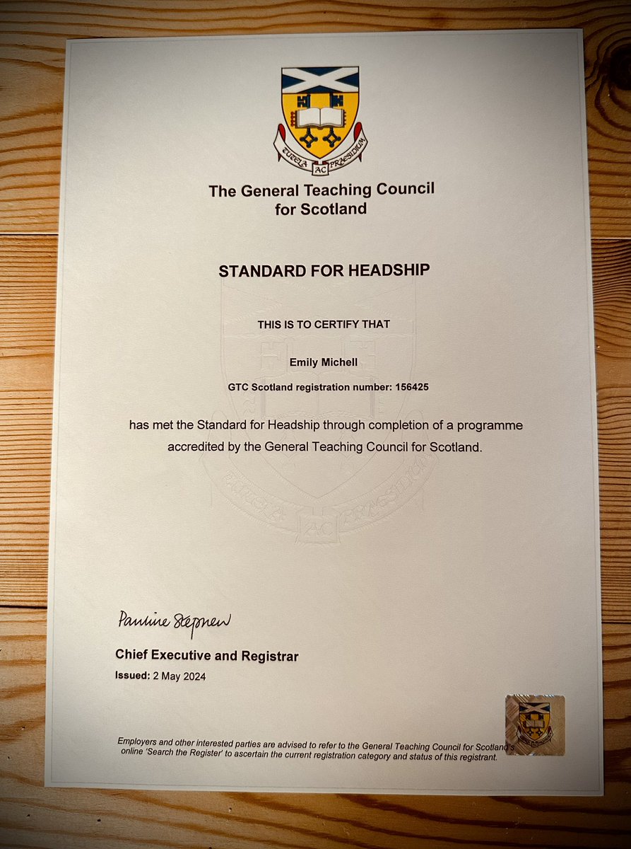 emilymmichell's tweet photo. What a difference a year makes. June 2023 submitting my SCI ➡️ June 2024 Head Teacher in a new local authority and my GTCS certificate has found its way to our new home in #aberdeenshire @EducationMoray @rfwolford1 @willemsmit2020 @Aberdeenshire @EducationScot @ThinkUHI https://t.co/aGPJhi3sAV