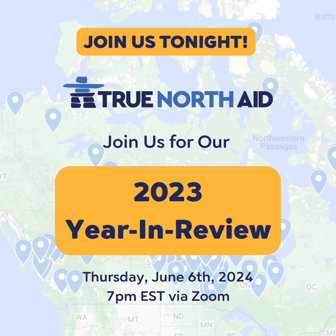 TrueNorthAid's tweet photo. TONIGHT, we invite you to join our 2023 Year in Review at 7 pm EST via Zoom! We're so excited to share our accomplishments and the amazing people behind the scenes at True North Aid. Register at the link below, or watch live on Facebook tonight! 

https://t.co/G1o6oSgObB https://t.co/SeuxRoe1WR