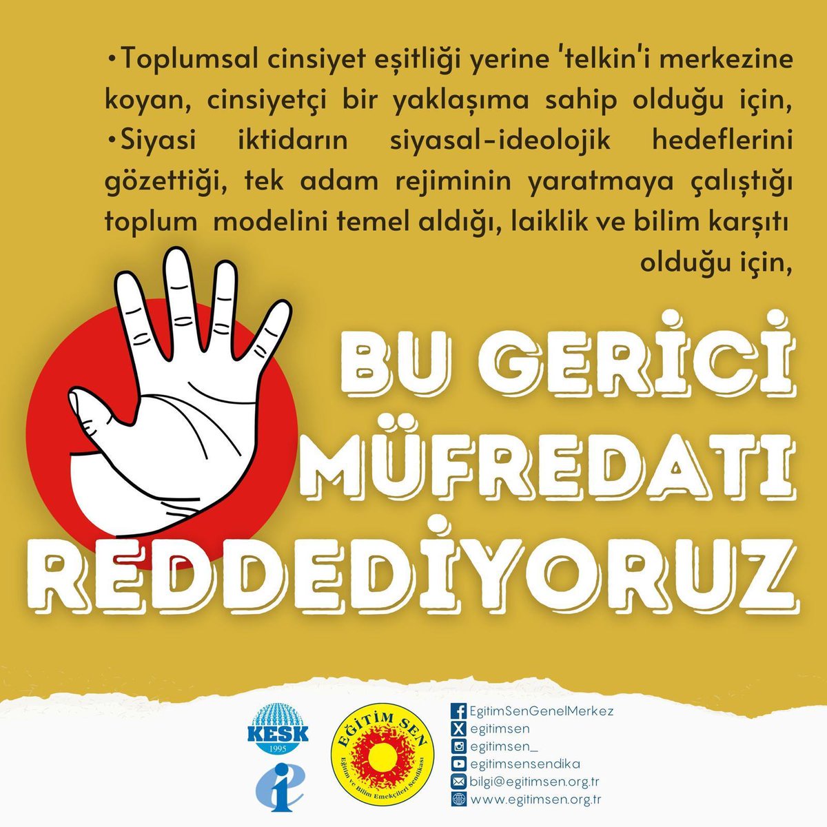Cinsiyet Eşitliğini merkeze koymadığı için #müfredatıreddediyoruz