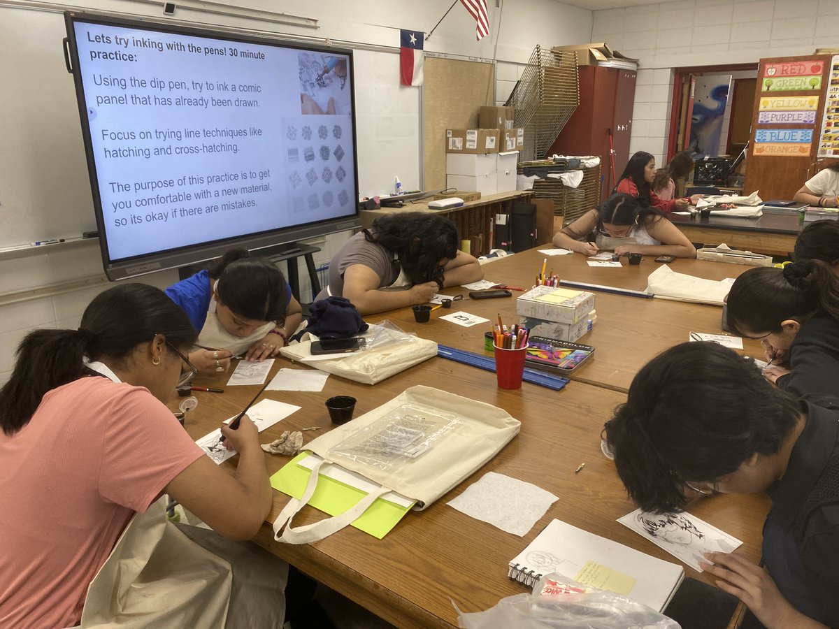 Kaileigh Newman (@newmankaileigh) on Twitter photo Day 3 of June AP workshop
Screening printing propaganda products <a href="/MacArthur_AISD/">MacArthur Senior High - AISD</a>
🖋️New media today is pen & ink then character development for cartoons
🎨 Watercolor paints - mixing & making colors
<a href="/ketsia_hamilton/">Ketsia Hamilton</a> <a href="/CmmorenoArt/">Cmmoreno</a> <a href="/ARTwithLEBLANC/">Mrs LeBlanc</a>
<a href="/adbustil/">Adrian Bustillos, PhD</a> <a href="/GabySierraEdu/">Gaby Sierra</a> Day 3 of June AP workshop
Screening printing propaganda products <a href="/MacArthur_AISD/">MacArthur Senior High - AISD</a>
🖋️New media today is pen & ink then character development for cartoons
🎨 Watercolor paints - mixing & making colors
<a href="/ketsia_hamilton/">Ketsia Hamilton</a> <a href="/CmmorenoArt/">Cmmoreno</a> <a href="/ARTwithLEBLANC/">Mrs LeBlanc</a>
<a href="/adbustil/">Adrian Bustillos, PhD</a> <a href="/GabySierraEdu/">Gaby Sierra</a>