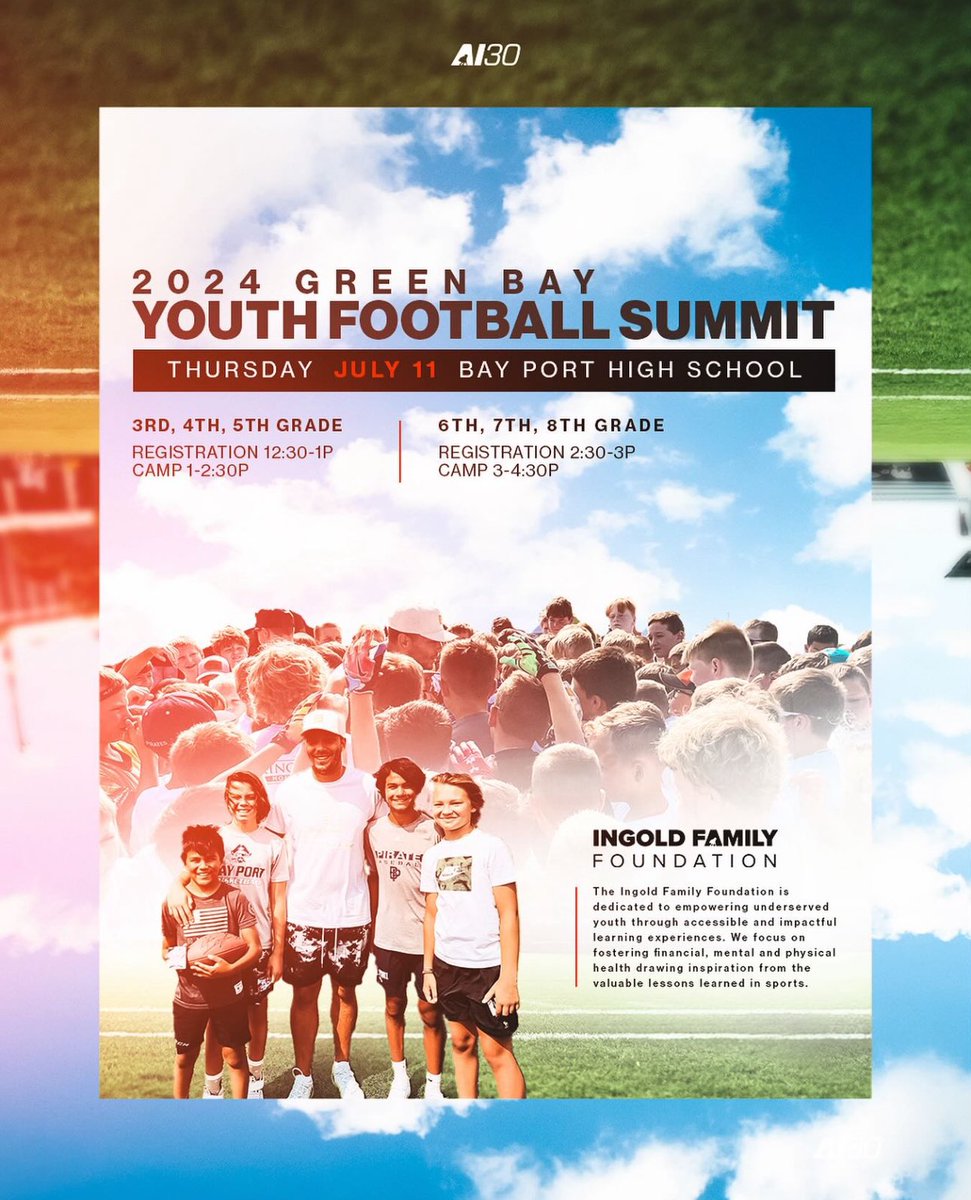 Alec Ingold (@ai_xlv) on Twitter photo Back at it for Year 3 <a href="/BayPortHS/">Bay Port High School</a> for our Green Bay Free Youth Football Summit!
Registration is live and filling up, excited to see you all back home Thursday July 11th!
fundraise.givesmart.com/form/NuKFUA Back at it for Year 3 <a href="/BayPortHS/">Bay Port High School</a> for our Green Bay Free Youth Football Summit!
Registration is live and filling up, excited to see you all back home Thursday July 11th!
fundraise.givesmart.com/form/NuKFUA