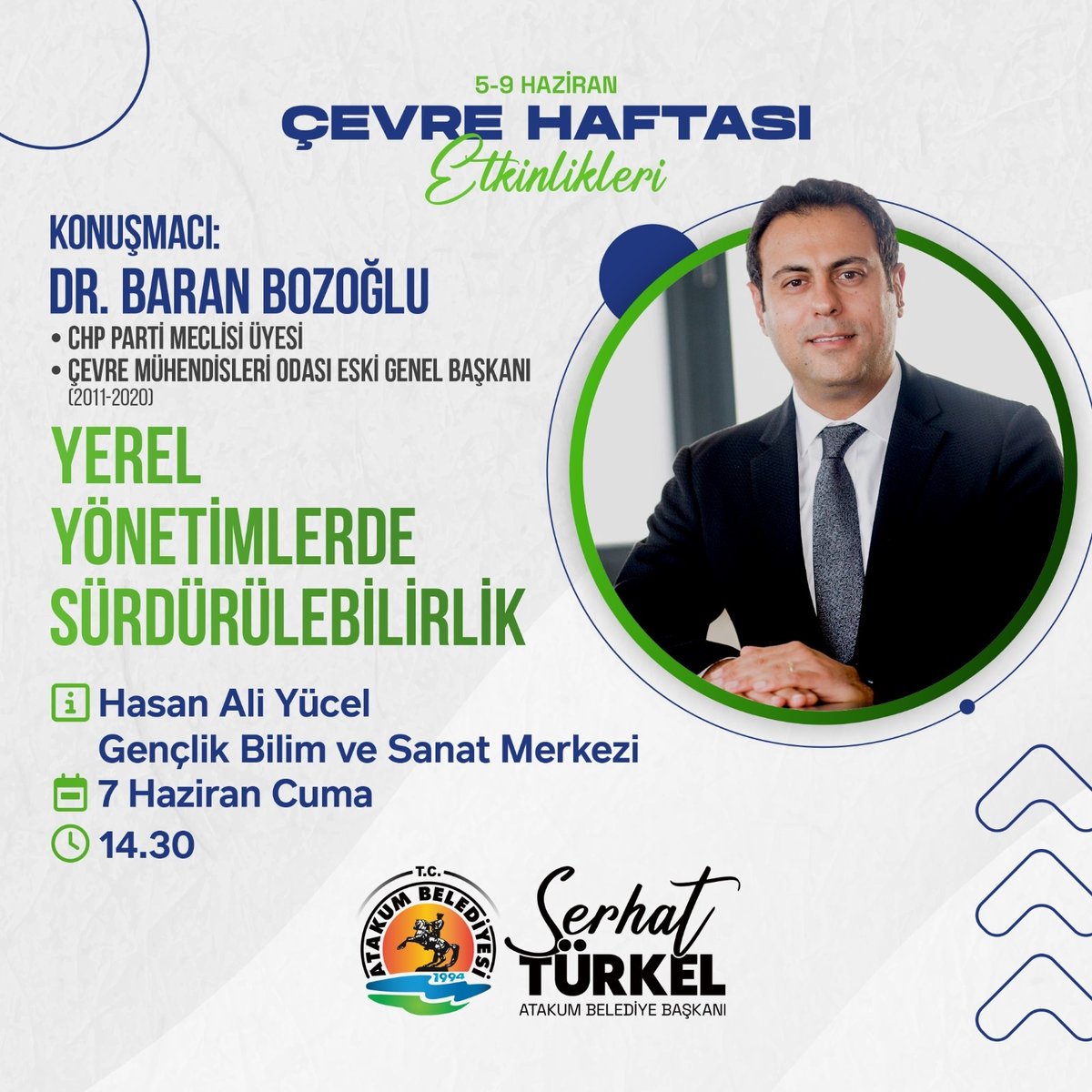 atakumbeltr's tweet photo. 5-8 Haziran Çevre Haftası nedeniyle Çevre Mühendisleri Odası Eski Genel Başkanı DR. Baran Bozoğlu'nun katılımıyla gerçekleştirilecek olan Yerel Yönetimlerde Sürdürebilirlik konulu panelimize tüm halkımız davetlidir. https://t.co/Zou6f5y40O