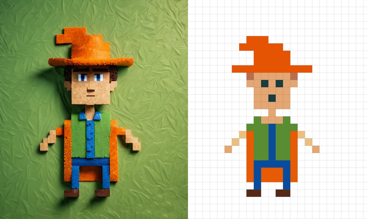 Realistic pixel man made by artificial intelligence for me. The one on the right is my drawing, the one on the left was made by artificial intelligence. 
opensea.io/EnmoMedia
#ai #opnesea <a href="/opensea/">OpenSea</a> #NFTsellers