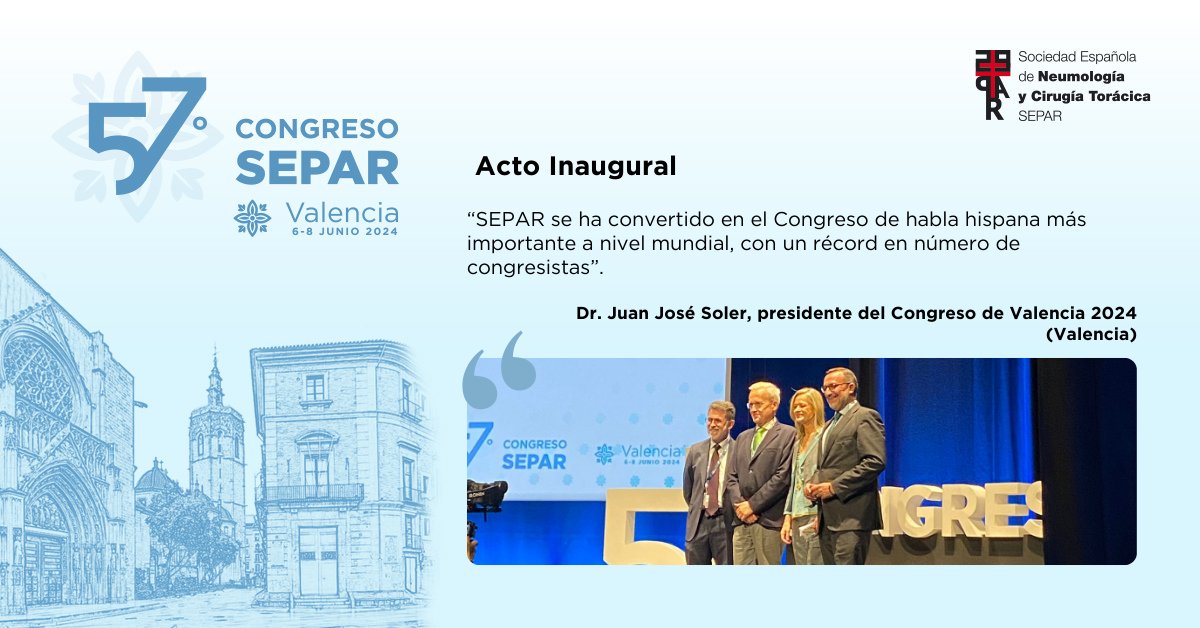 👉 El Dr. Juan José Soler, presidente del 57º Congreso de SEPAR, celebra que SEPAR se haya posicionado como el Congreso de ciencia respiratoria de habla hispana más relevante a nivel mundial, alcanzando un récord de asistencia de congresistas.  

#57CongresoSEPAR #RespiraSEPAR