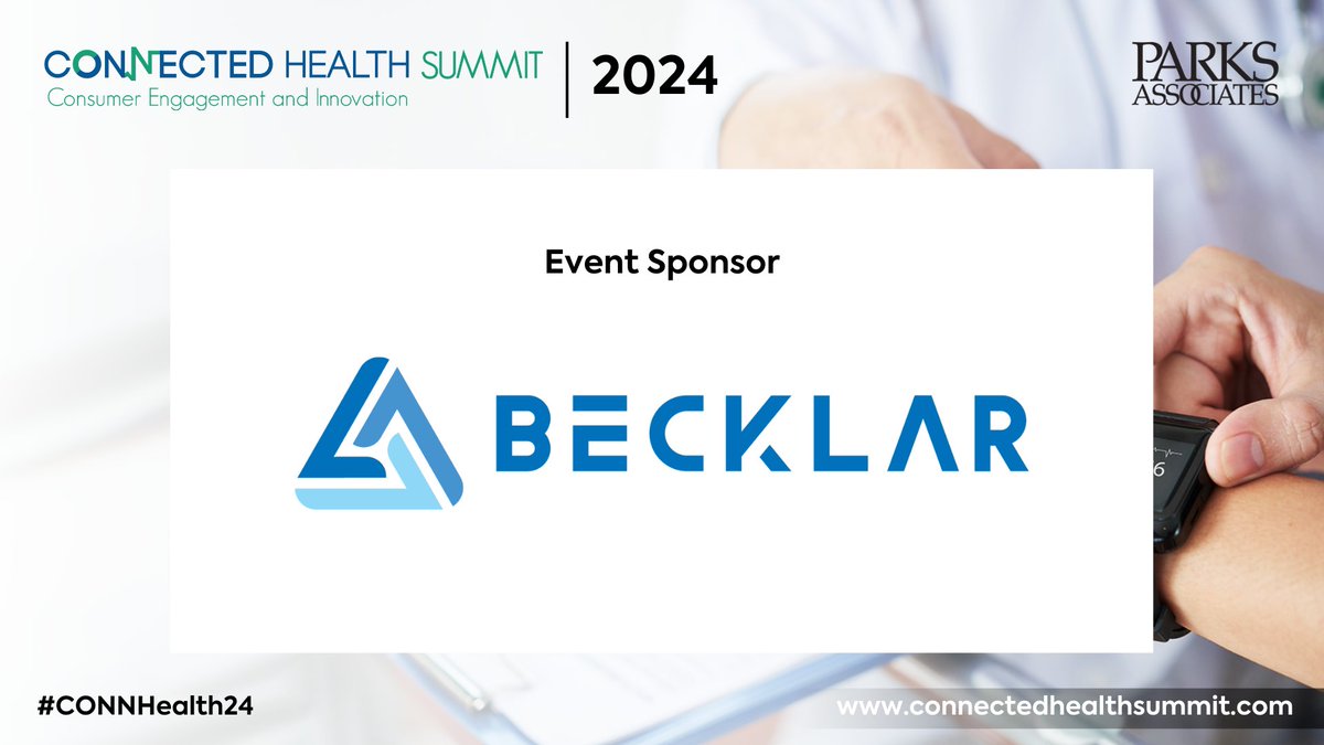 👏 Big shoutout to our #sponsor <a href="/BecklarLLC/">Becklar</a> for making our upcoming event possible! We couldn't do it without you!

🚀 Secure your spot "#HealthTech Revolution: Connected Devices and Strategies" now: parksassociates.com/event/connecte…
Gain complimentary access with code CHSVIRTUALVIP