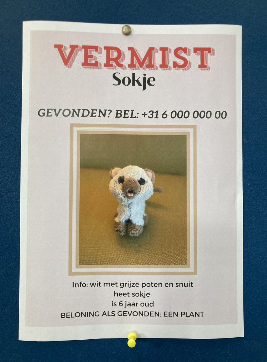 Wat grappig bedacht, hing op ons stembureau. Telefoonnummer gek en geen chipnummer, anders had <a href="/Amivedi/">Amivedi</a> kunnen helpen 😉