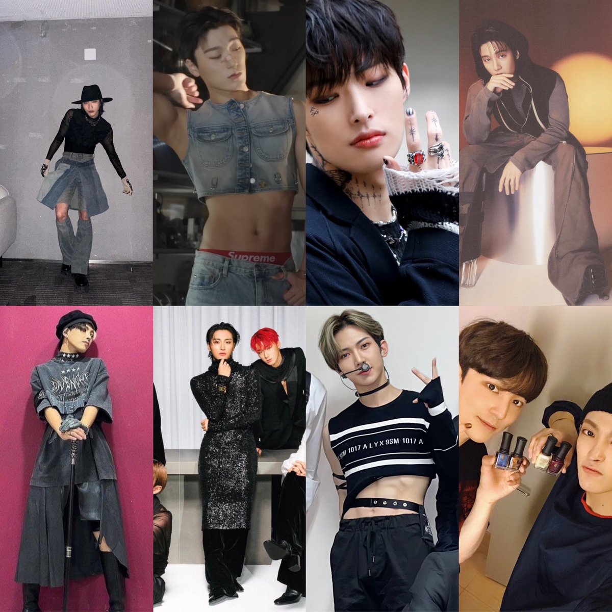 jjongsanis's tweet image. skirts, painted nails, crop tops, dresses, heels ❤️ now thats my ateez