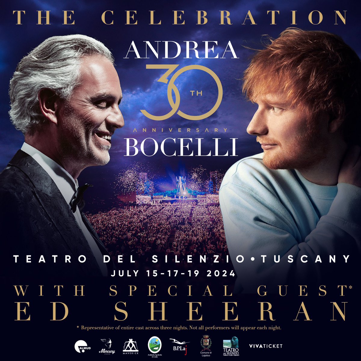 AndreaBocelli's tweet photo. TEATRO DEL SILENZIO '24 with special guest ED SHEERAN
July 15 - 17 -19
info &amp; tickets: https://t.co/xqgI01QeK2

@edsheeran https://t.co/e5Vwaqucx7