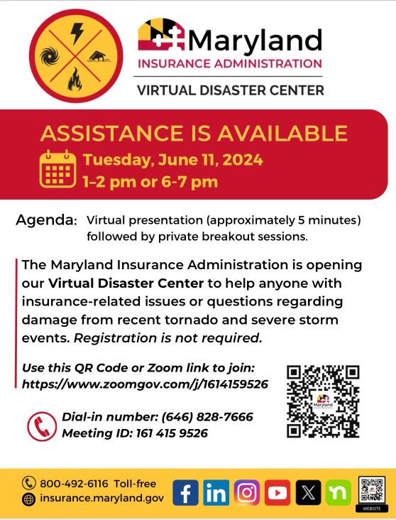 Ryan Spiegel (@ryspiegel) on Twitter photo The <a href="/MD_Insurance/">Maryland Insurance</a> Administration has activated their Virtual Disaster Center for anyone who might need help in the wake of the tornado. Details in the graphic. <a href="/GburgMD/">City of Gaithersburg</a> <a href="/MontgomeryCoMD/">Montgomery County MD Government</a> <a href="/MDMEMA/">Maryland Department of Emergency Management (MDEM)</a> The <a href="/MD_Insurance/">Maryland Insurance</a> Administration has activated their Virtual Disaster Center for anyone who might need help in the wake of the tornado. Details in the graphic. <a href="/GburgMD/">City of Gaithersburg</a> <a href="/MontgomeryCoMD/">Montgomery County MD Government</a> <a href="/MDMEMA/">Maryland Department of Emergency Management (MDEM)</a>