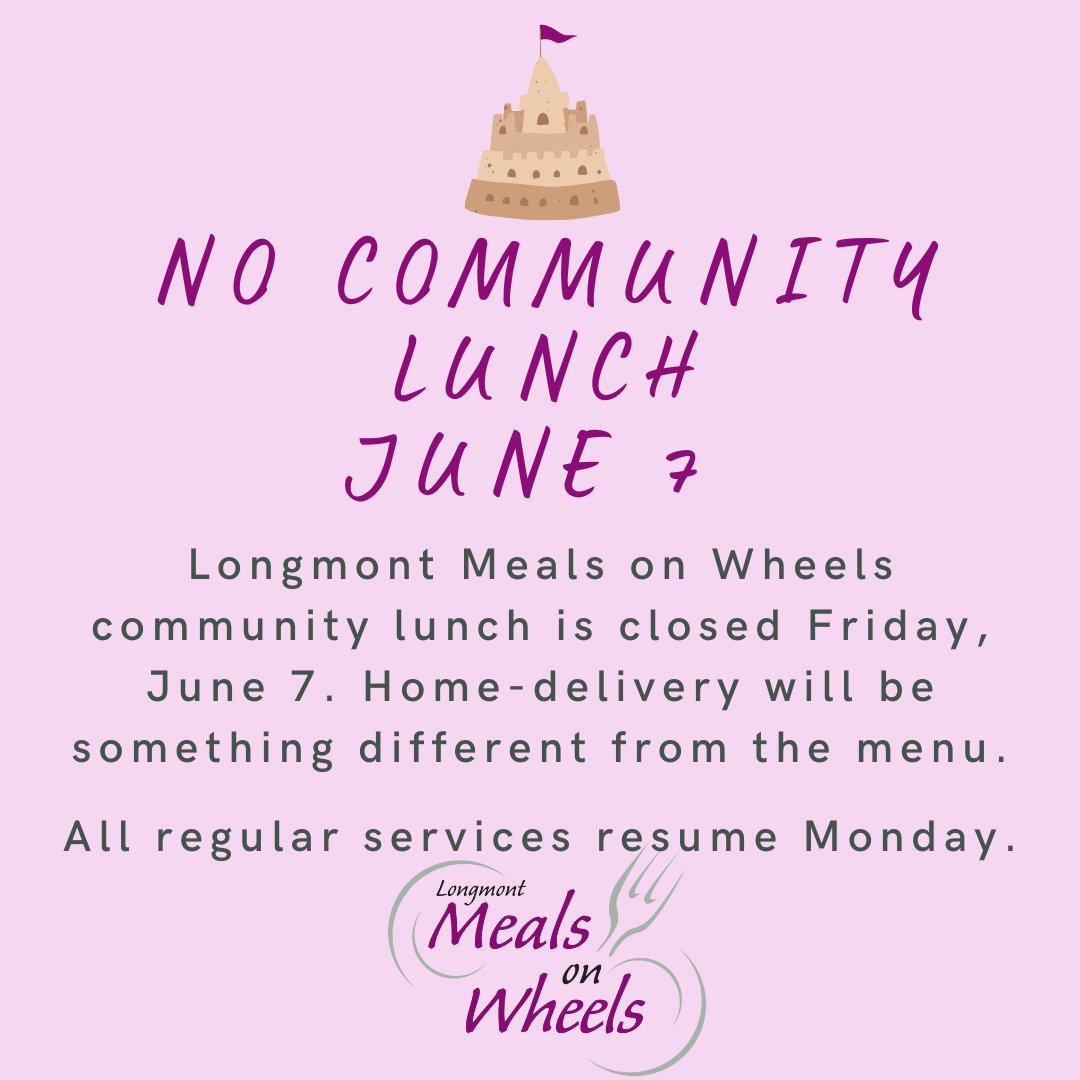 InfoMOW's tweet photo. Community lunch will be closed one more day. Home-delivery clients will receive something different from the menu on Friday. Regular services will resume Monday.
#Longmont #longmontlove #closed #Bouldercounty #longmontcolorado #longmontco #niwotco #hygienecolorado #lyonscolorado https://t.co/84Feg8EMty