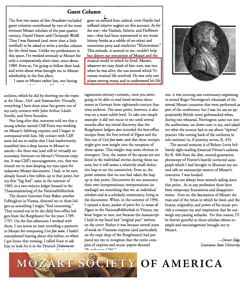 MozartCircle's tweet photo. #MozartSocietyOfAmerica
from MSA-Newsletter
@mozart_usa
January 1998 (Vol. II, No.1)
Great #MozartEra & #Mozart scholar #DexterEdge presents interesting narration on how his research work developed since 1980s thru 18thc copyists, archives & colleagues!
https://t.co/Fl6fZPbylQ https://t.co/8Ga3mmFCUH