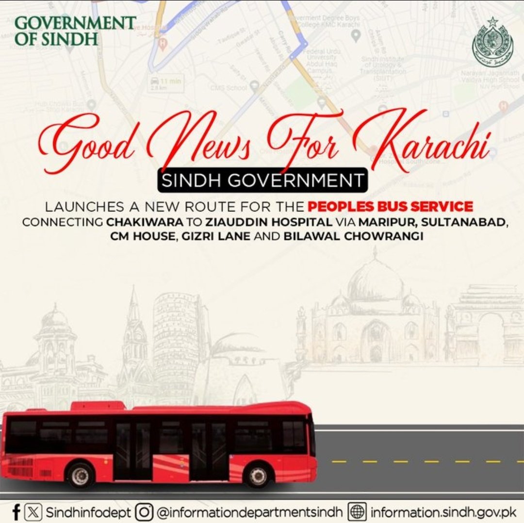 bhattijani1's tweet photo. Senior Minister Sindh @sharjeelinam Said.Good News for Lyari:
Alhamdulillah!We're extending the #PeopleBusService Route To facilitate the peoples of #Lyari.Inauguration is scheduled Today at 11 am at Chakiwara Road Football House. New route: Chakiwara to Ziauddin Hospital, https://t.co/TKgVGFapSh