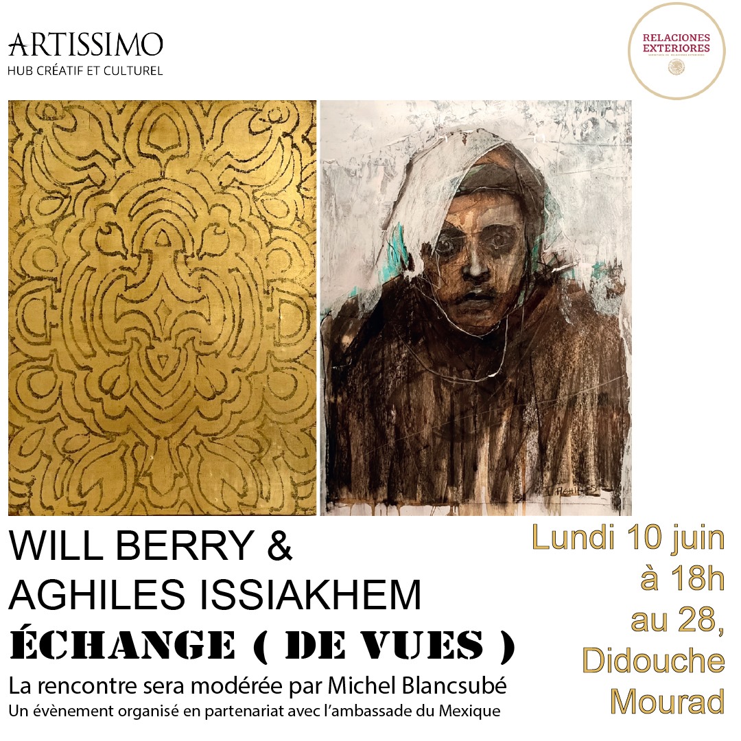 HubArtissimo's tweet photo. Lundi 10 juin à 18h, à Artissimo deux artistes plasticiens vont échanger à propos de leurs pratiques artistiques respectives. La rencontre entre Will Berry &amp; Aghiles Issiakhem sera modérée par Michel Blancsubé. 
C'est au 28 Didouche Mourad. #alger #artissimo https://t.co/yYPKckCAxK