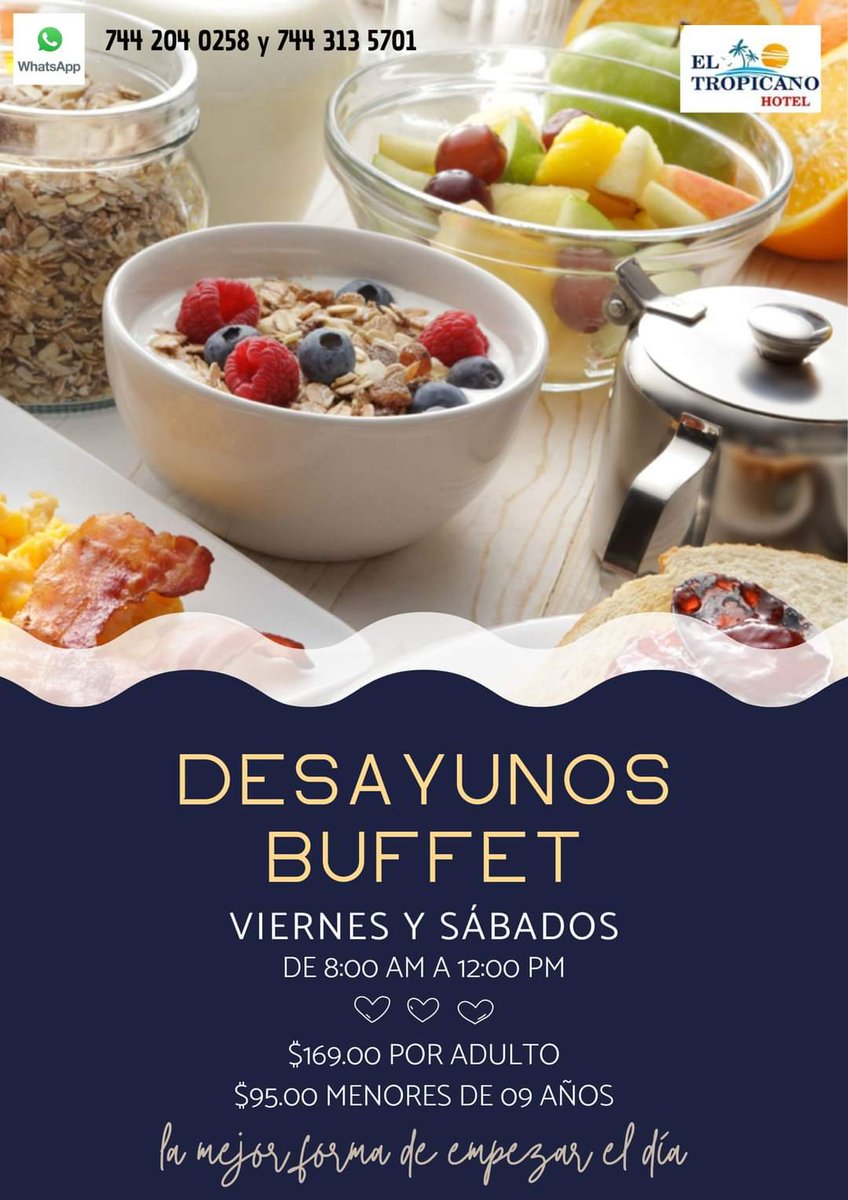¡No se pierdan la oportunidad de empezar su día con nuestro rico desayuno buffet! 😋

ABIERTO PARA TODO EL PÚBLICO 🔛