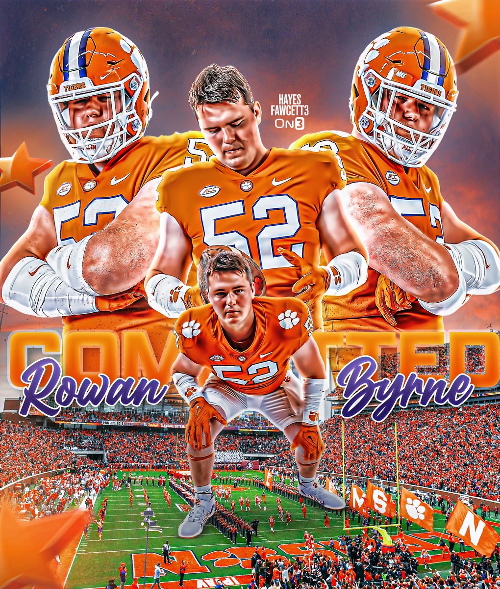 Hayesfawcett3's tweet photo. BREAKING: Class of 2025 IOL Rowan Byrne has Committed to Clemson, he tells me for @on3recruits

The 6’6 300 IOL from New Rochelle, NY chose the Tigers over Florida State &amp; Penn State

“No better place to be, Tiger Nation I’m home let’s do it 🐅!”

https://t.co/dX9DTPO2VO https://t.co/qYRKFZXaWs