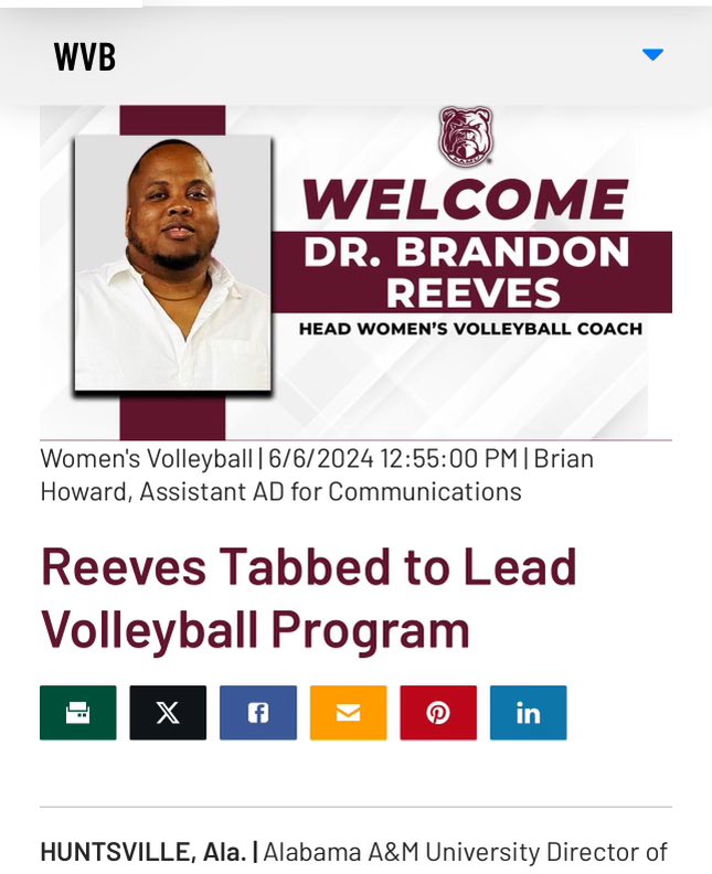 AlabamaAmvb's tweet image. Introducing the new head coach of A&M Women’s Volleyball, Dr. Brandon Reeves! A highly respected and accomplished coach, Dr. Reeves brings a wealth of experience and expertise to the Bulldog program. We're excited to have him lead our team into the next chapter!