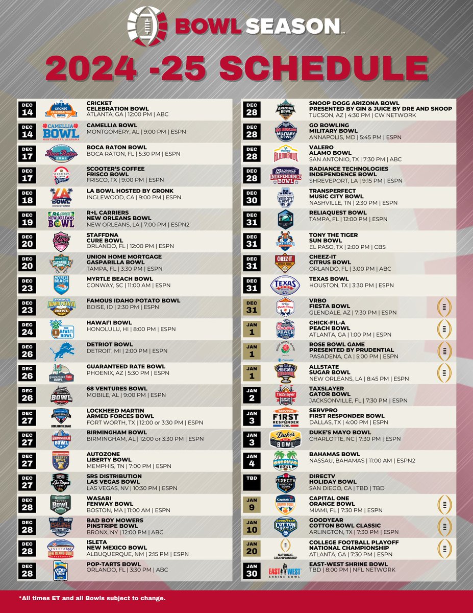 We know you’ve been waiting❗️

The official 2024-25 #bowlseason schedule is out🏈

Is it December yet⁉️
