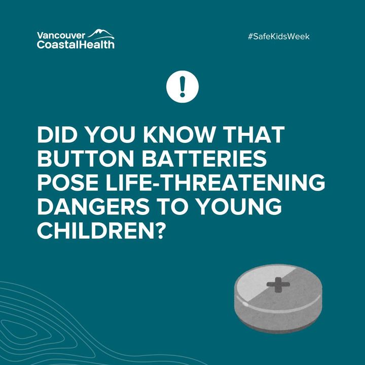 VCHhealthcare's tweet image. Did you know that the tiny button batteries powering your child's favourite toys can pose a life-threatening danger if swallowed?

Learn more at healthlinkbc.ca/illnesses-cond…

#SafeKidsWeek