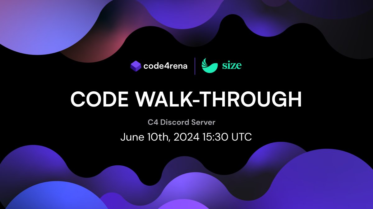 🐳 SOON: live code walk-through for the upcoming $200,000 <a href="/SizeCredit/">Size Credit</a> competitive audit!   

Mark your calendar: Monday June 10th 15:30 UTC in the C4 discord  

Link below 👇