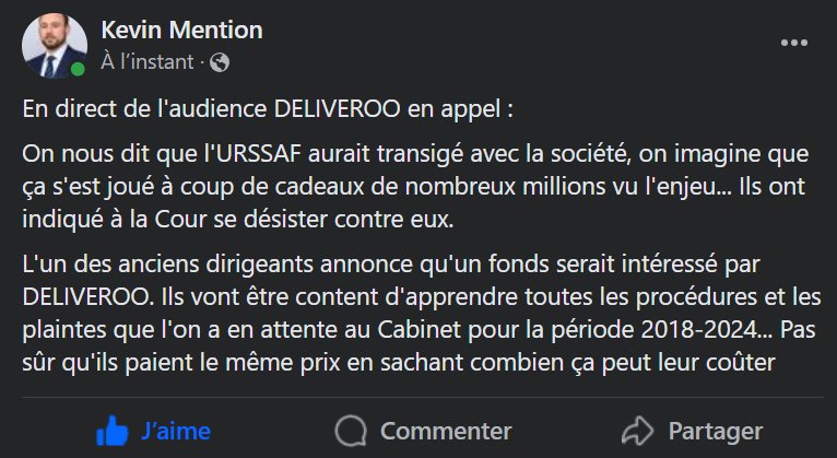 _CLAP75's tweet photo. CLAP_SCOOP
Deliveroo, qui serait en plein projet de revente NE VEUT SURTOUT PAS QU'ON PARLE DES GROSSES POURSUITES AU PÉNAL ENCORE À VENIR (période de 2018 à nos jours)
D'où leur désistement en appel + "probable" gros deal secret avec l'URSSAF
ALORS CHUT ON N'EN PARLE PAS HEIN ! https://t.co/0lz6NVDh4r