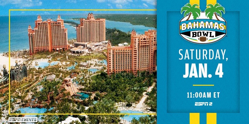 🏈Returns to Paradise! 🌴🌞🌊

We are thrilled to announce the Bahamas Bowl will be returning to Nassau, Saturday Jan. 4th live on ESPN!

More info: bahamasbowl.com/bahamas-bowl-r…