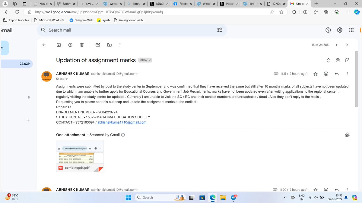 _kehkelunga's tweet photo. @OfficialIGNOU @ignoumumbai 
ENROLLMENT NUMBER - 2004220774
STUDY CENTRE - 1632 - MAHATMA EDUCATION SOCIETY
CONTACT - 9372183094 / abhishekkuma1710@gmail.com 
Please help study center and Regional Centre both are not responding to calls and mails https://t.co/HbOPKZiR4A