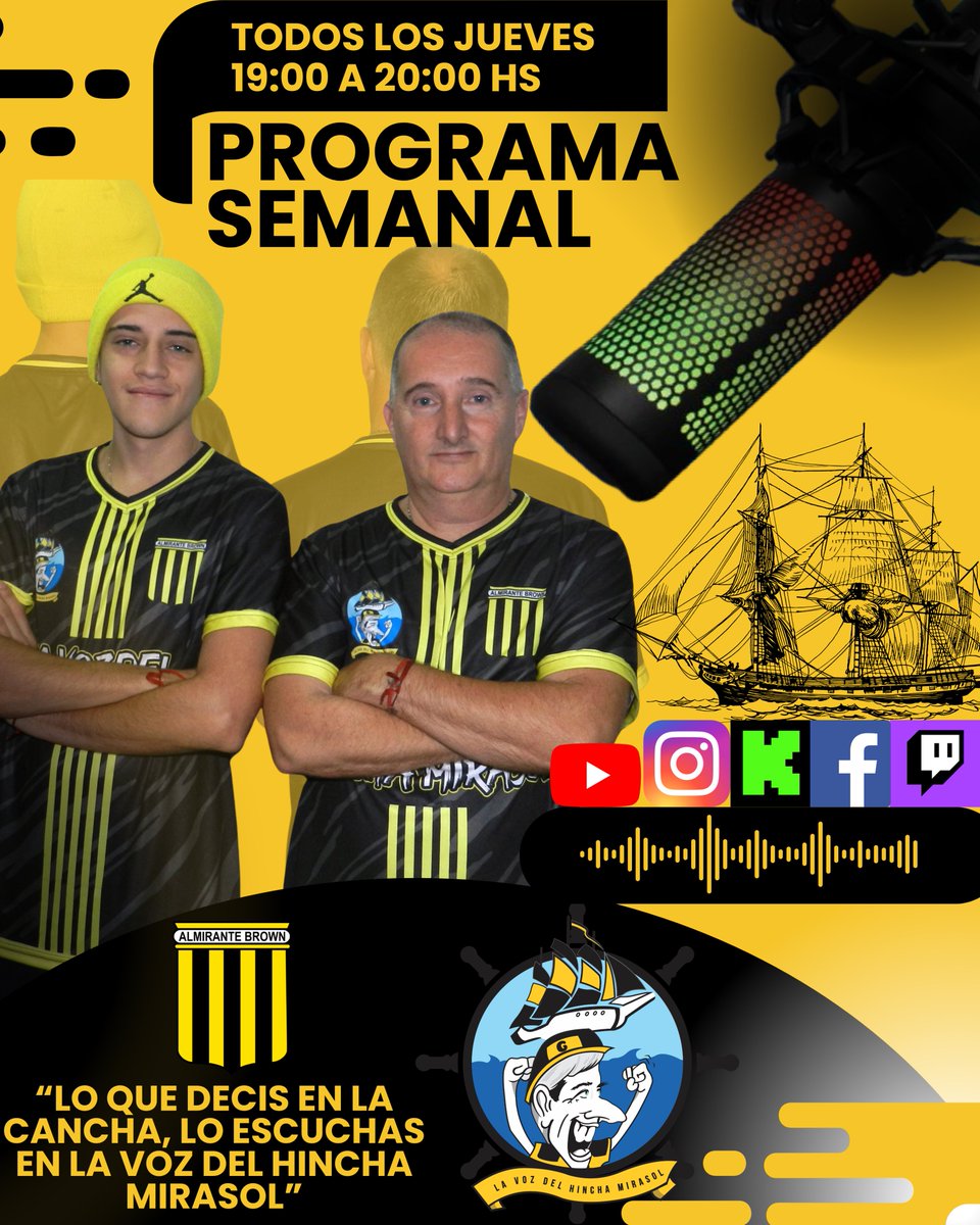 LaVozdelMirasol's tweet photo. 💛TE ESPERAMOS PARA HABLAR DE TODA LA ACTUALIDAD DE ALMIRANTE BROWN 🖤
.
🔥Leemos tus comentarios en vivo desde Facebook , YouTube Twitch e Instagram 🔥
.
#DaleBrown #ProgramaSemanal https://t.co/FlHBlSY2in