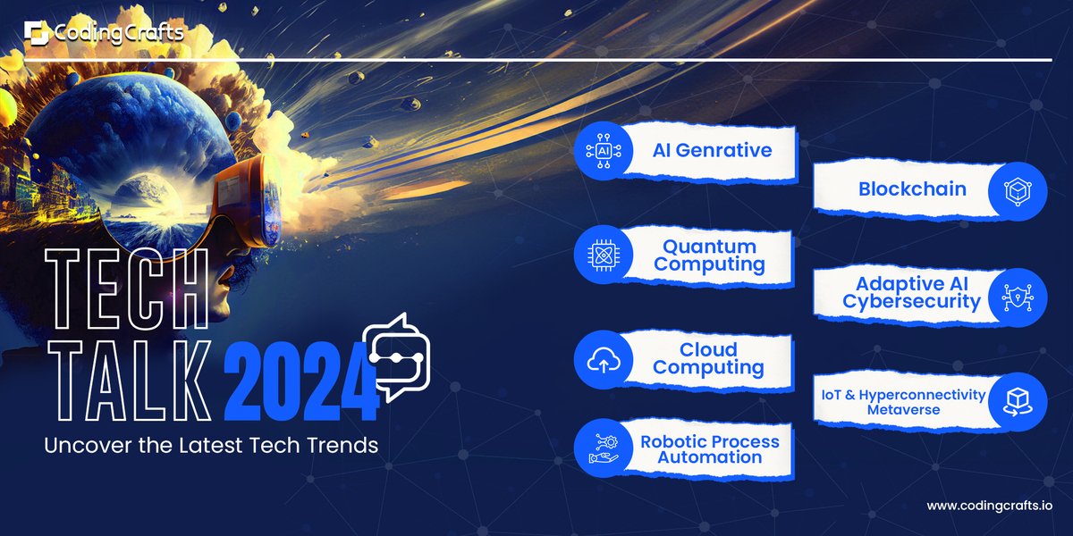 CodingCrafts's tweet image. Latest Tech Trends or f2024
#latesttechtrends #techtrends2024 #ArtificialIntelligenceTechnology #blockchaintechnology #blockchaindevelopment