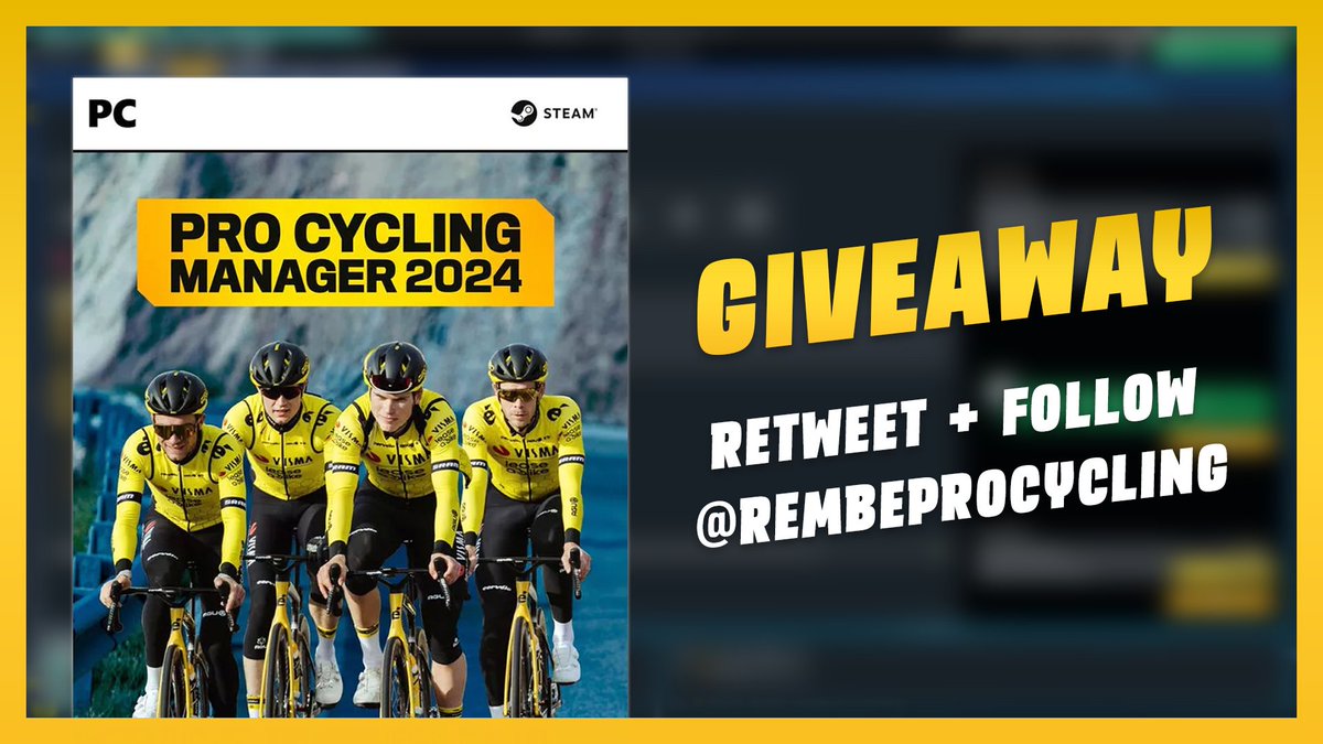 Benji Naesen (@benjinaesen) on Twitter photo #GIVEAWAY
I'm giving away 2 free copies of #PCM2024! ๐
RT + Follow <a href="/rembeprocycling/">REMBEยฎ | rad-net</a> for a chance to win Pro Cycling Manager 2024.
Deadline: June 9th 23:59 CEST
Good luck! ๐ #ad #GIVEAWAY
I'm giving away 2 free copies of #PCM2024! ๐
RT + Follow <a href="/rembeprocycling/">REMBEยฎ | rad-net</a> for a chance to win Pro Cycling Manager 2024.
Deadline: June 9th 23:59 CEST
Good luck! ๐ #ad