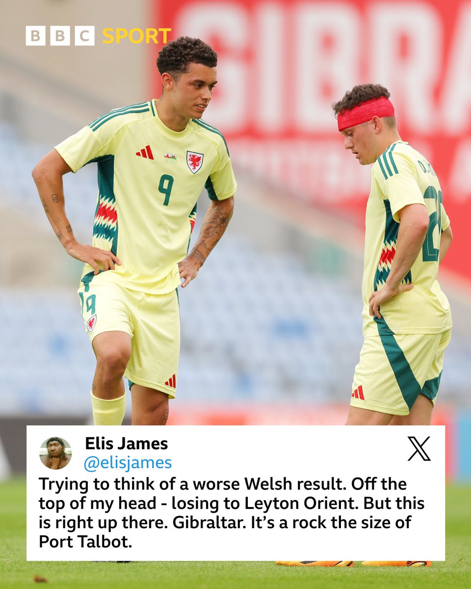 BBCSportWales's tweet photo. Elis James can't think of a worse Welsh result... 😬

Can you? 🤔

#BBCFootball #Wales https://t.co/2ROqebnkL5