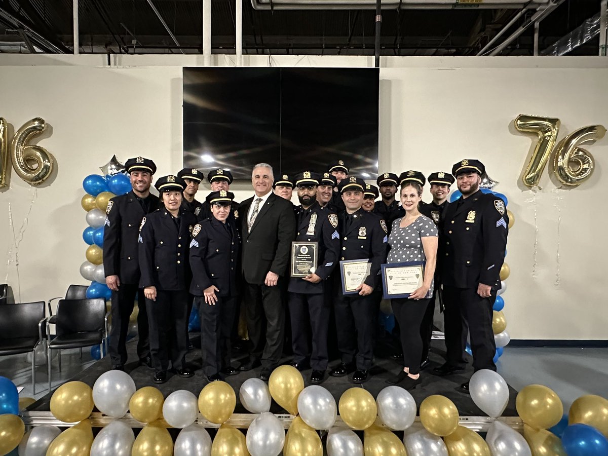 sbanypd's tweet photo. SBA President Vincent Vallelong congratulates numerous Sgts who were recognized for their exemplary duty at today's @NYPD76Pct #MedalDay ceremony. Sgt Mohamed Mohamed was named #SupervisoroftheYear. Great job by all. #nypd @rsanypd @nypdpea @NYPDBklynSouth https://t.co/zgof2Rgk37