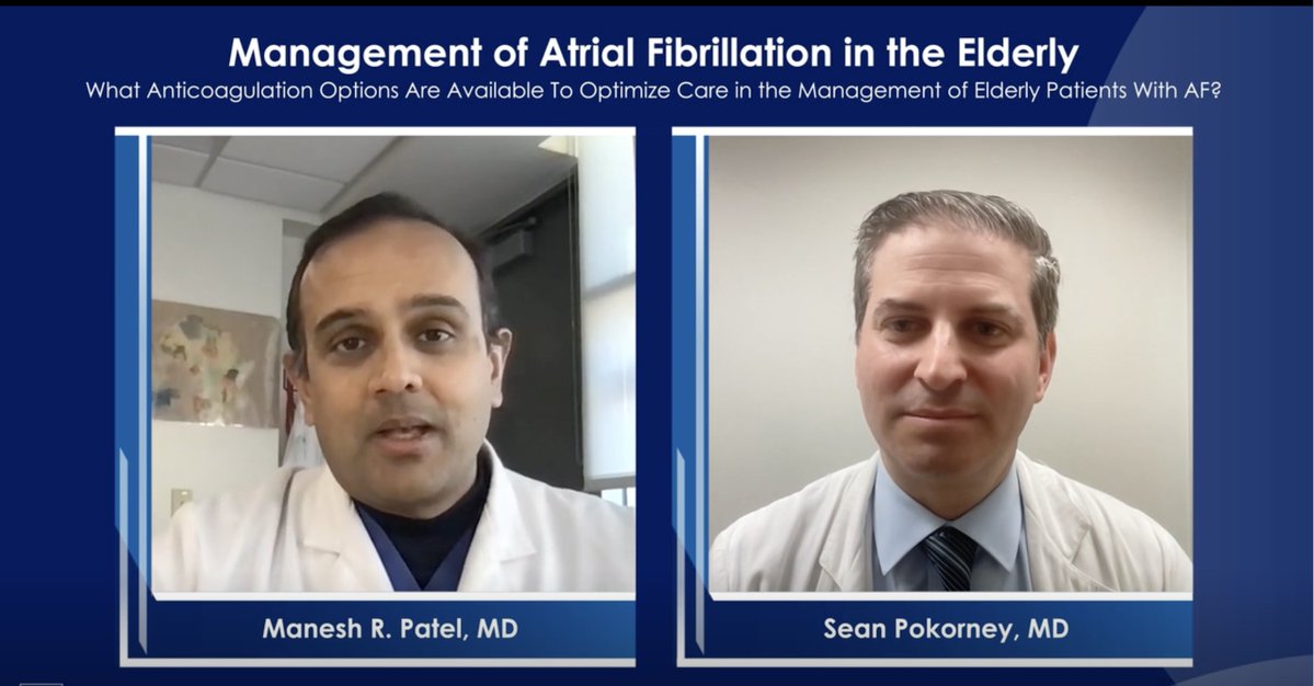 MedEdOTG's tweet photo. Drs @manesh_patelMD &amp; @Sean_Pokorney of @DukeHeartCenter spend 9 #CME minutes on #atrialfibrillation: what #anticoagulation options optimize care in elderly AF patients? https://t.co/UlduuuJqAZ #cardiotwitter https://t.co/wYkatKDJDJ