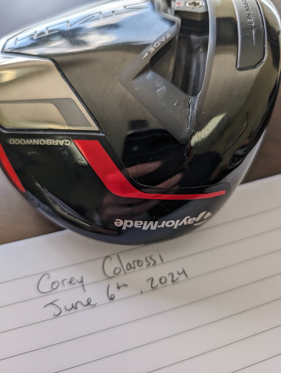 cguns89's tweet photo. @TaylorMadeCA Please help! My beloved Stealth+ driver cracked during my Tuesday night round. I'm lost without it! https://t.co/yN8lRcVEpP