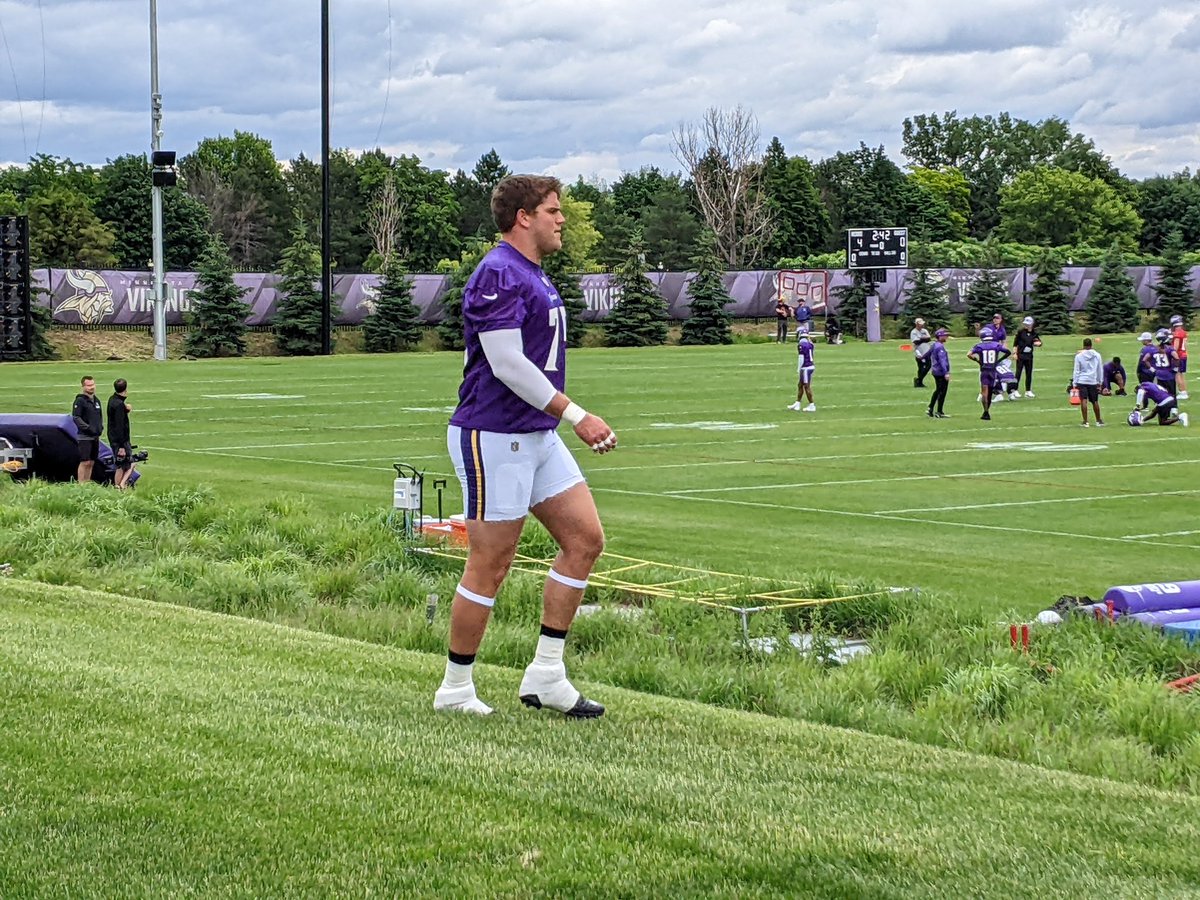 It's "Dress Like Justin Jefferson Day" for the Vikings offensive line at today's practice, says right tackle Brian O'Neill. Short shorts, visors, arm and leg sleeves. June, baby.