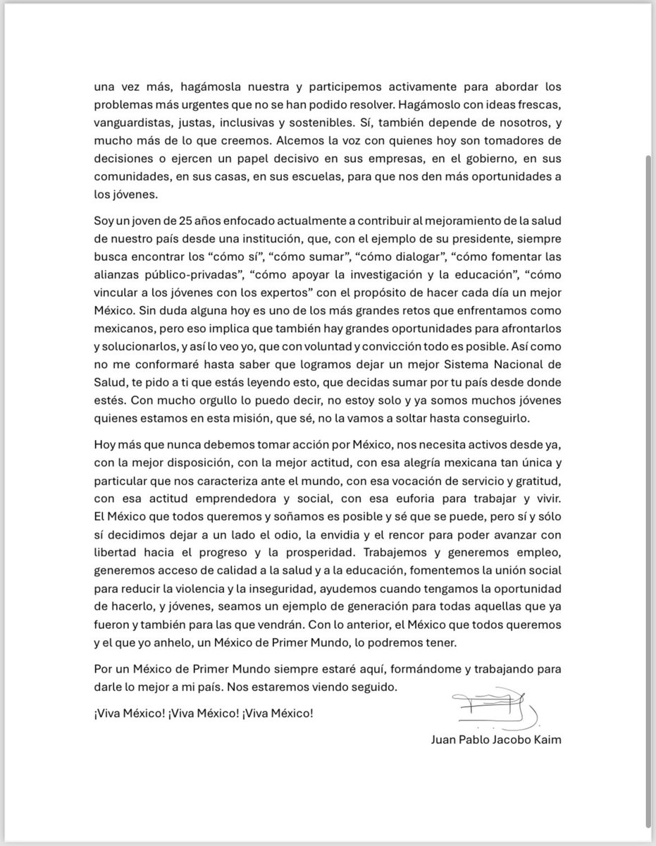 jpablo_jacobo's tweet photo. Carta a México: es momento de tomar acción, depende de nosotros. 

#MexicodePrimerMundo https://t.co/DctDyyiA00