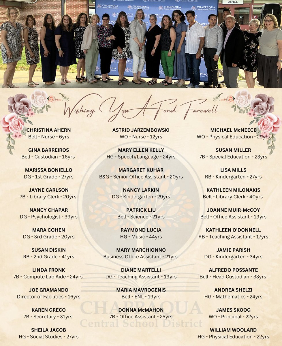 🎉📚 Honoring 32 amazing educators who retired this year! Their passion, wisdom, and dedication have inspired countless lives. Thank you for your collective 791 years of service to the #WeAreChappaqua school community. Enjoy your well-deserved retirement! 🌟