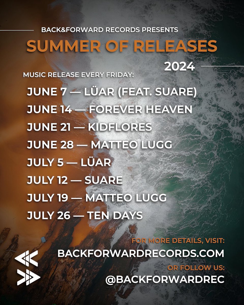 backforwardrec's tweet photo. 🔗 https://t.co/s50EJmotBd
Back&amp;Forward Records Presents: Summer Of Releases 2024 — A huge project to release new music everyday Friday, between June and July, every year. Para este año, son 8 lanzamientos que estarán disponibles en 1 misma página en nuestro website (arriba). 🔊 https://t.co/lfc6vY4uBj