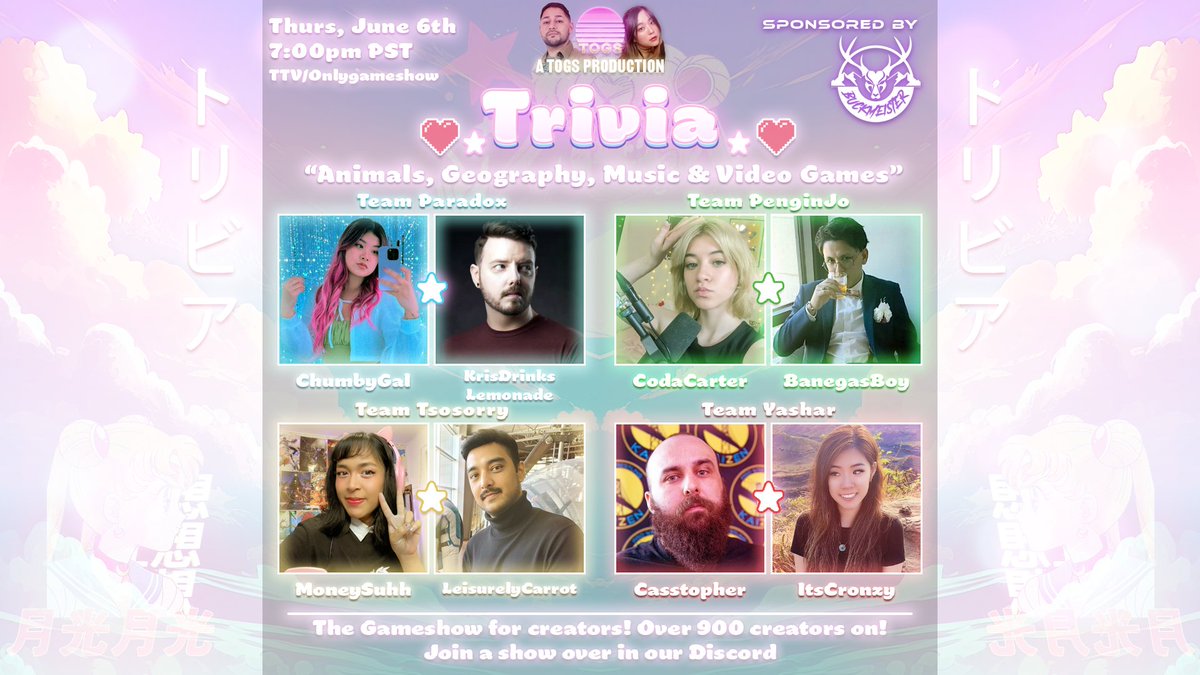 Multiple choice Trivia, in Animals, Anime, Geography &amp; Video Games. 

The Top 2 will qualify for the Season 10 Final event with a $500 up to $2,500 prize pool.

Are you a creator? Join a show today in discord
theonlygame.show/discord

Channel: twitch.tv/onlygameshow