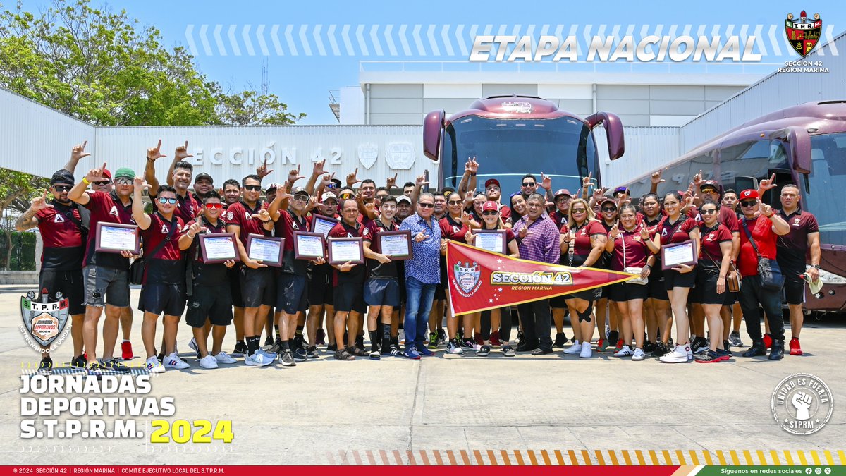 Seccion42_STPRM's tweet photo. ¡Estamos listos y en camino!

Nuestros jugadores están listos y han partido ya, rumbo a la Etapa Nacional de las #JornadasDeportivasSTPRM2024

#MasUnidosQueNunca 
#SomosSTPRM 
#UnidosVenceremos
@lgps03101
@MarcoAzuara1 https://t.co/AzO9vLNO9I