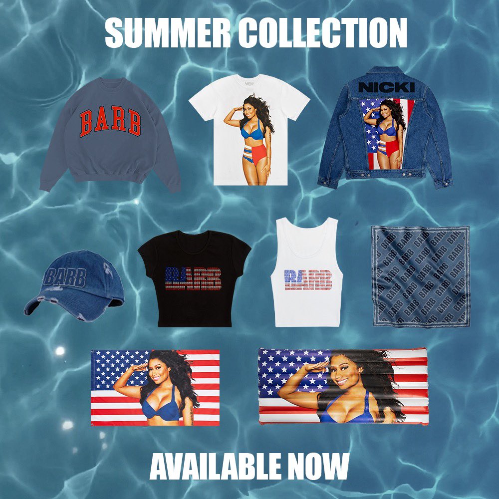 NICKIMINAJ's tweet image. BARBZ!!!!!!!!!!!!!!!!!!!!!

in addition to (#LEG2) U.S. TOUR TICKETS &amp;amp; #GAGCITYUPGRADES, I’ll add a brand new #SUMMERCOLLECTION MERCH ITEM as one of the prize options today  🫡 

#NickiTrivia begins in 20 mins on StationHead

Check out the new merch ♥️

shop.nickiminajofficial.com